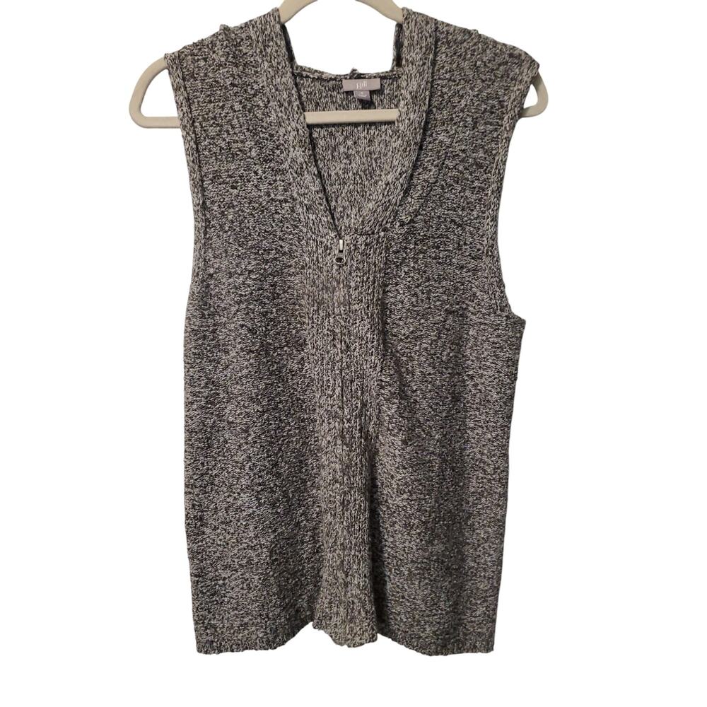 Sleeveless Zip-Front Knit Sweater Vest - Gray